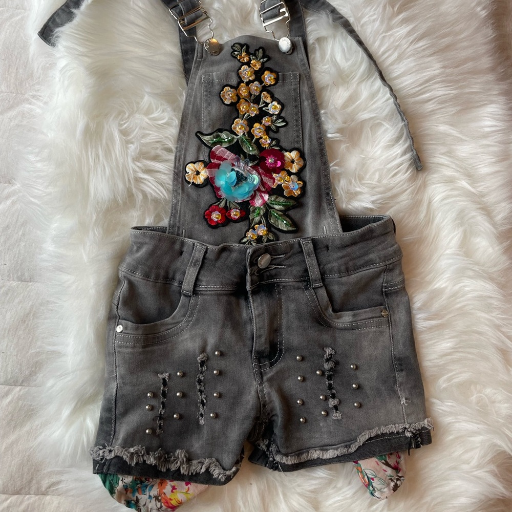 Denimland coveralls black hand sewn embroidered girls 7 - 10 Paris collection